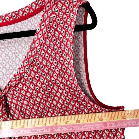 Croft & Barrow Red Geometric Sleeveless Shift Dress V Neck Size L Stretch - Picture 13 of 14